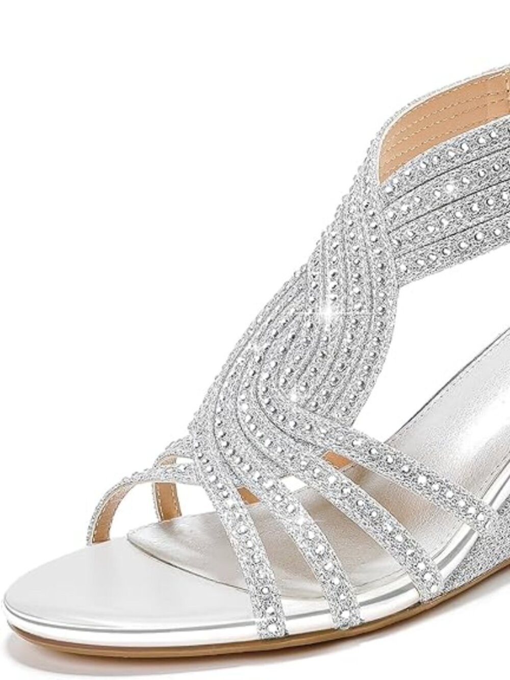 Wedge Sandals Sparkly Rhinestone Open Toe Fashion Dressy Sandals Evening Wedding - Picture 2 of 5